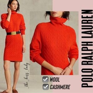 NWT Polo Ralph Lauren sweater dress Large wool cashmere cable red dress
